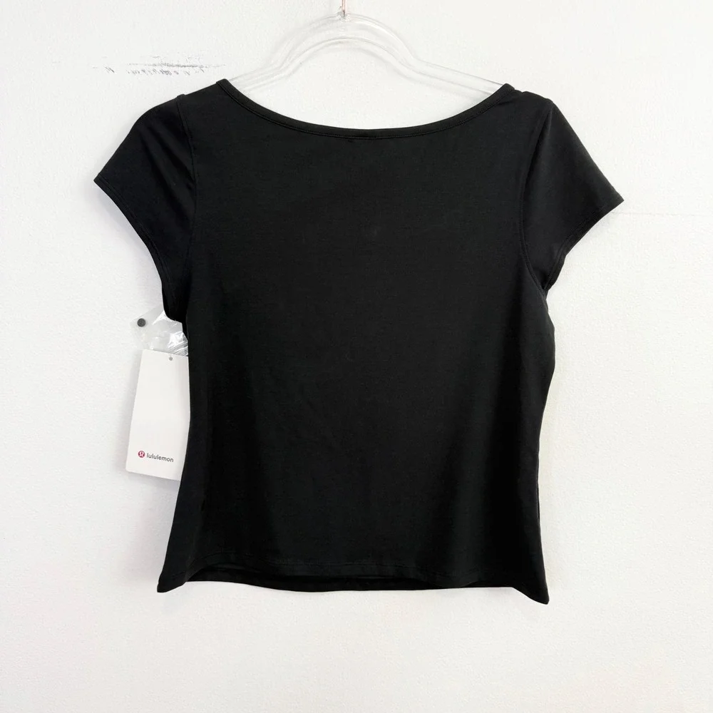 Lululemon Cap-Sleeve Henley T-Shirt Black Pima Cotton Fitted Top NWT XL